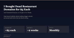 Restaurant SEO strategy showing dead domain backlinks for $5 each, page one ranking in 2 weeks, and monthly KTLA press appearances